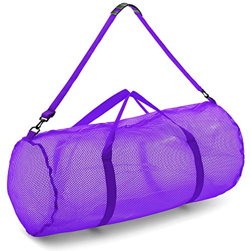 Champion Sports Mesh Duffle Bag – Oversized Breathable Gear Bag with Zipper & Shoulder Strap for Sports, Gym & Travel - color: Purple