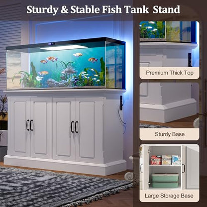 55-75 Gallon Fish Tank Stand - Heavy Duty Aquarium Stand with Storage Cabinet & Power Outlet | 880LBS Capacity Tank Stand with 50"*20" Tabletop for Fish Tank, Turtle Tank, Reptile Terrarium White