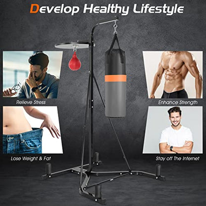 Goplus Punching Bag with Stand for Adults, Free-Standing Heavy Bag Stand with Height Adjustable Speed Bag for Boxing, Sandbag Rack Bracket Station for Home Gym Workout Fitness, Holds up to 220LBS