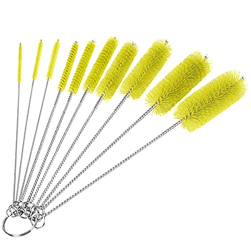 CiaraQ Bottle Cleaning Brushes, 8 Inch Nylon Tube Brush Set, Cleaner for Narrow Neck Bottles Cups with Hook, Set of 10pcs. - color: Yellow, size: 8.0 Inch (10pcs)