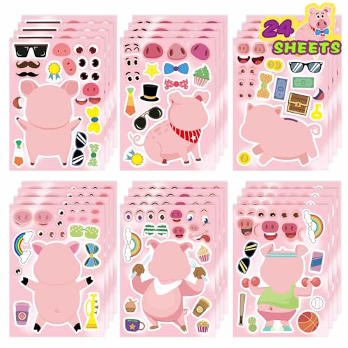 24PCS Pig Stickers for Kids Toddlers, Make-a-face Stickers, Make You Own Kawaii Pink Piggy Stickers Cute Animal Stickers for Brithday Party Favor Supplies Gifts, Teacher Classroom Reward - style: Pink Pig Stickers