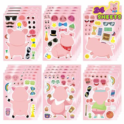 24PCS Pig Stickers for Kids Toddlers, Make-a-face Stickers, Make You Own Kawaii Pink Piggy Stickers Cute Animal Stickers for Brithday Party Favor Supplies Gifts, Teacher Classroom Reward - style: Pink Pig Stickers