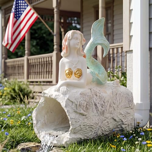 Mermaid Statue Outdoor, Garden Sculpture Figurines for Lawn and Patio Decor, Durable Resin Yard Art, Enchanting Mermaid Design, 10.6" High, Pink Finish for 3"x 4" Decorative Gutter Extension - color: Pink