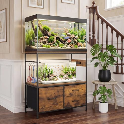 Heavy Duty Metal Aquarium Stand with Cabinet for 20-29 Gallon Tanks – Double Layer Shelf – Supports Up to 330 lbs – 31.5" x 15.7" x 32.5" – Home & Office Furniture – Yellow