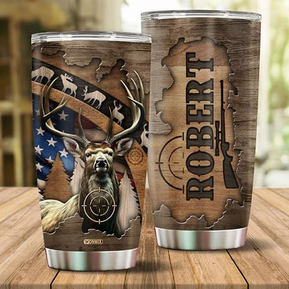 Personalized Hunting Gifts for Men 20oz Stainless Steel Insulated Coffee Cup Mug Travel Water Bottle Tumbler with Lid Gift for Husband Son Dad Christmas Birthday Father's Day Valentine - color: HUNTING