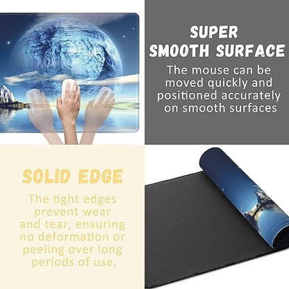 Extended Gaming Mouse Pad SciFi Space Moon Large Mousepad with Stitched Edges,Anti-Slip Rubber Base Keyboard Mouse Mat Desk Pad for Gaming Home Office 35.4 x 15.7 inches - color: Scifi Space Moon