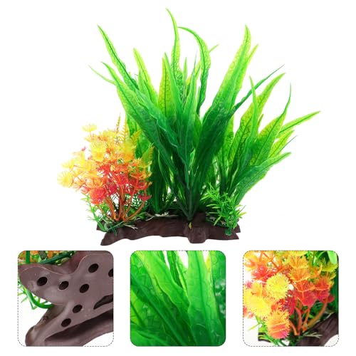 BESTonZON Artificial Aquarium Plants Fish Tank Decor, Plastic Simulation Aquatic Grass with Weighted Base, Fake Water Grass Decoration for Freshwater and Saltwater Tanks
