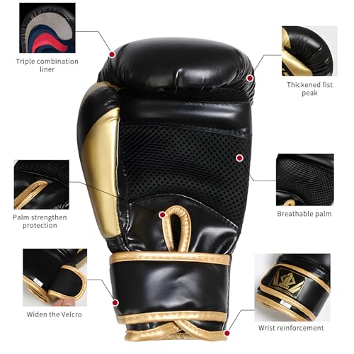 Kids Boxing Training Gloves, Sparring Boxing Gloves for Boys Girls - color: Black(Golden), size: 12 oz