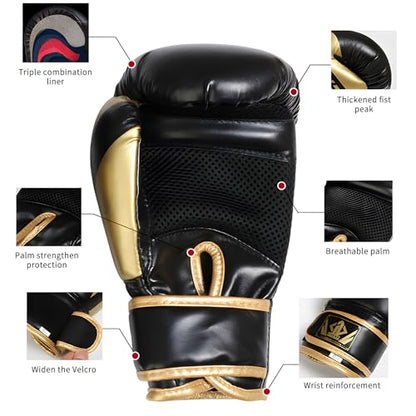 Kids Boxing Training Gloves, Sparring Boxing Gloves for Boys Girls - color: Black(Golden), size: 12 oz