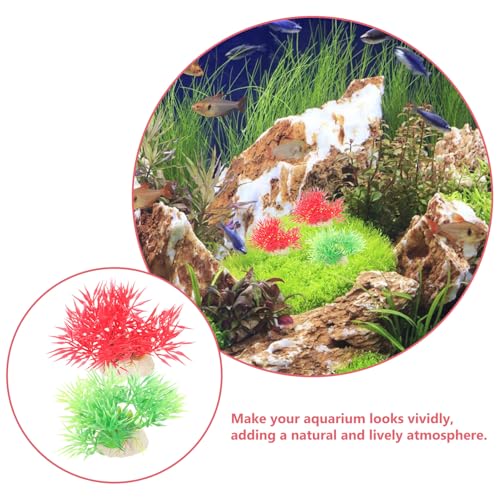 Beaupretty 20Pcs Decorative Fake Aquarium Plants Fish Tank Grass Artificial Plastic Aquatic Decor for Fish Tanks and Aquariums with Green and Crimson Grass Clumps and Lifelike Desktop