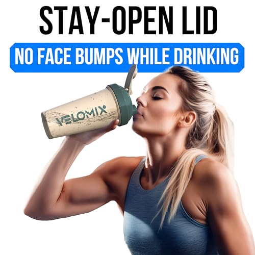 VELOMIX 2 Pack 28oz Protein Shaker Bottle for Protein Mixes, Blue/Beige - color: A9) Blue / Beige