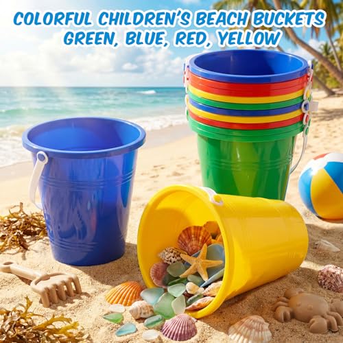 12 Pieces Beach Pails Sand Buckets for Boys and Girls Beach and Sand Toys at the Use for Molds at the Sandbox Summer Party Supplies, 4 Colors (7.5 Inch,Red,Yellow,Blue,Green)