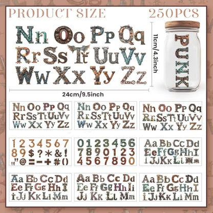 10 Sheets Steampunk Gear Letters UV DTF Cup Wraps, 10 Styles 26 Alphabet Punk-Inspired Mechanical Style Cup Wrap Decals Waterproof Rub on Transfer Stickers for Glass Cups Furniture - style: Letters