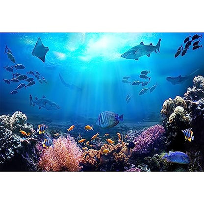 6x4ft Underwater World Backdrop for Photography Aquarium Seabed Rocks Lights Coral and Fishes Tropical Ocean Scene Under The Sea Small Background Kids Party Decoration Banner Photobooth Props - size: 6x4ft