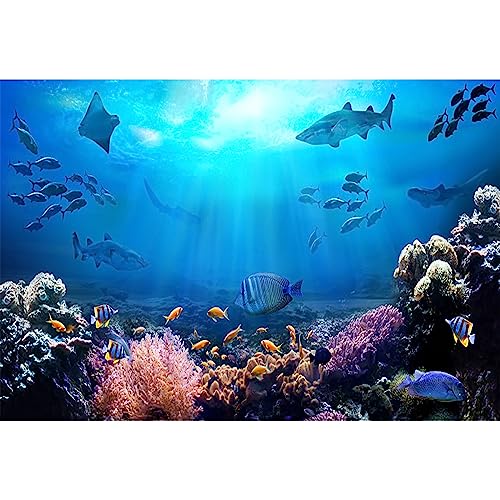6x4ft Underwater World Backdrop for Photography Aquarium Seabed Rocks Lights Coral and Fishes Tropical Ocean Scene Under The Sea Small Background Kids Party Decoration Banner Photobooth Props - size: 6x4ft