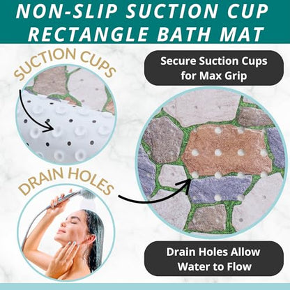 Bath Mat – Large 40 x 16 Inch Non-Slip Bathtub Mat with Secure Suction Cups & Drain Holes – Extra Long Bathroom Shower Mat for Tub with Stone Path Design (40x16 Stone Path) - color: Stone Path