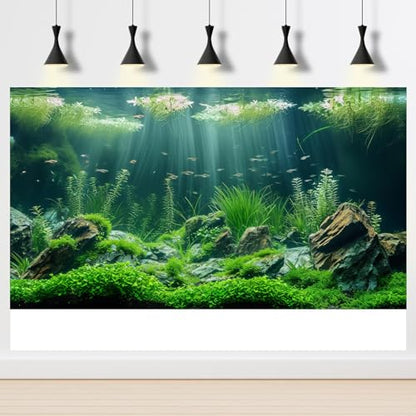 Aquarium Background Underwater Grass Leaves with Stone Aquarium Backdrop Vivid and Fresh Green Aquatic Plant Stone River Bed and Lake Fish Tank Background Decor Vinyl 30x18in