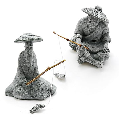 Aquarium Mini Fisherman Statue Asian Zen Decoration Mini Fisherman Chinese Figurine Old Man Figurine Accessories Figurines Chinese Mudman for Fish Tank Pot Garden Home
