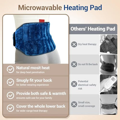 Comfytemp Microwavable Moist Heating Pad for Back and Waist Pain Relief | FSA Eligible HSA Warm Compress for Sciatica, Lower Back, Period Cramps, Hot Therapy for Women, Men, Home Office, Comfort Gift