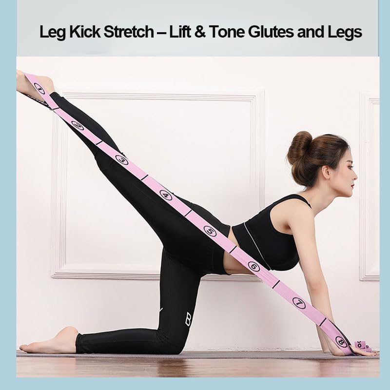 Stretching Strap(1.5" W x 35" L), Portable Stretch Yoga Strap with 8 Loops, Adjustable Elastic Exercise Bands for Yoga Pilates Dance Gymnastics, Dance Flexibility Equipment, Pink