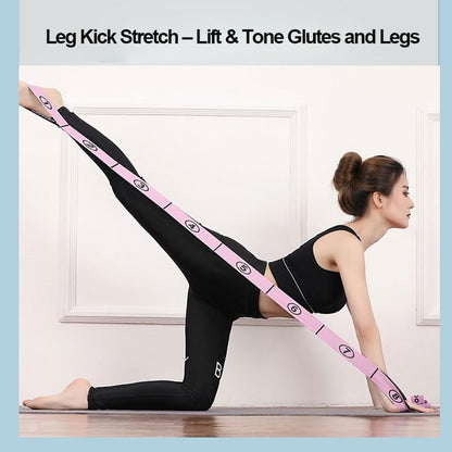 Stretching Strap(1.5" W x 35" L), Portable Stretch Yoga Strap with 8 Loops, Adjustable Elastic Exercise Bands for Yoga Pilates Dance Gymnastics, Dance Flexibility Equipment, Pink