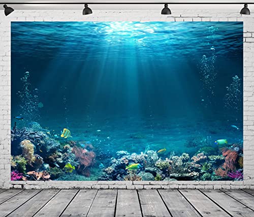 BELECO Underwater World Backdrop 20x10ft Fabric Undersea Backdrop for Photography Under The Sea Tropical Fish and Corral Deep Sea Sunlight Seabed Background Undersea Party Decor Photo Studio Props - size: 20x10FT