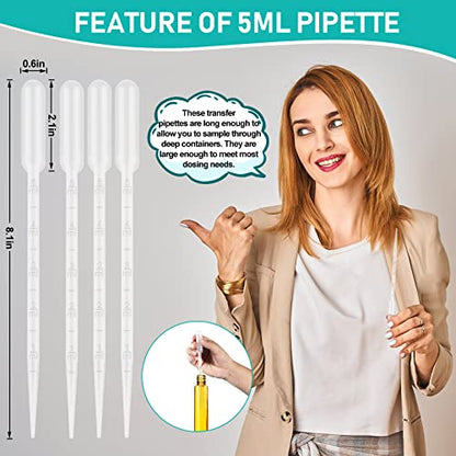 120PCS 5ML Plastic Transfer Pipettes, Disposable Graduated Pipettes, Clear Dropper for Essential Oils, Water Testing, Lab, DIY Art