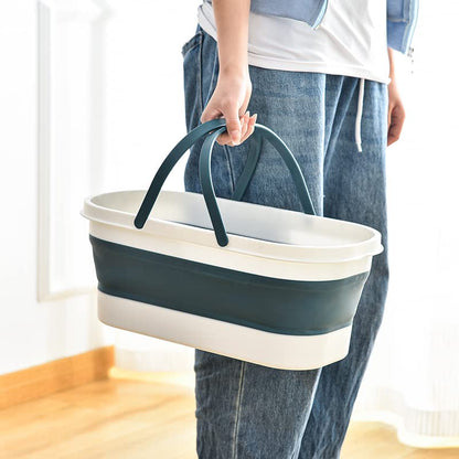 Collapsible Plastic Bucket with Wheels 12L (3.17 Gallon) for House Cleaning, Camping, and RV - Multi-Purpose Rectangular Handy Basket for Cleaning Mop - Lightweight and Portable (Blue) - color: 12l-blue