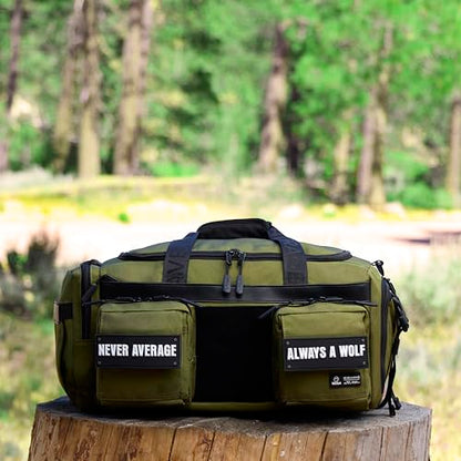 WOLFpak 30L Perfect Duffle Bag - Sports Tactical Gym Bag (Athletic Green) | Laptop Pouch, MOLLE Compatible, Padded Straps, 1000D Waterproof Fabric, Dual Cup Holders, Military Grade - color: Athletic Green (Black MOLLE)