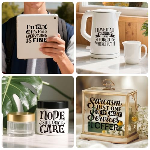 Peacoblue 18 Sheets Rub on Transfers for Crafts, Funny Satirical Quotes 3.6"x3.9" UV DTF Cup Wraps Waterproof Cold Transfers Stickers for Wood Glass Metal Cup Tumblers Mirrors Mugs Home Decor