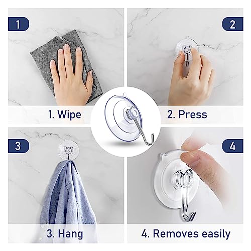 Suction Cup Hooks,6 PCS Clear Suction Cup for Glass Window Decor Shower Bathroom Glass Window Shower Kitchen, Reusable PVC Cups with Removable Stainless Hooks, Assorted (6)