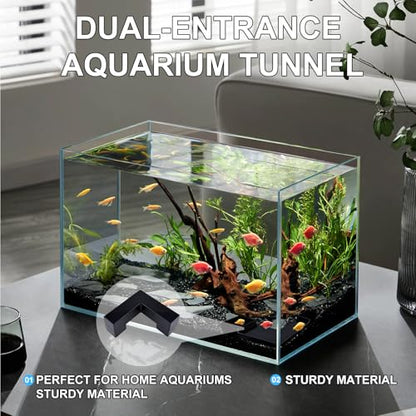 Fish Tank Tunnel with Dual Entrances, Aquarium Underground Cave Hideout for Shrimp and Small Fish, 360° Viewing Buried Cave Décor