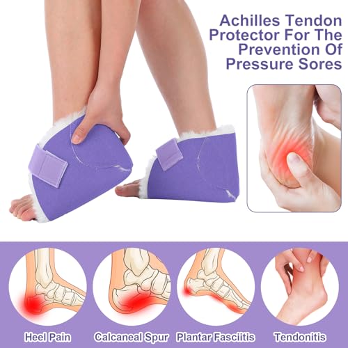 2 Pcs Sheepskin Heel Protectors for Pressure Sore Pad, Purple - color: Purple