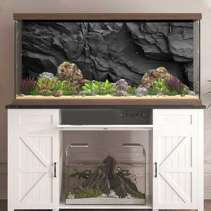Stone Aquarium Background, Underwater Black Rock Fish Tank Background Rocky Terrarium Background, Polyester Background with 6 EVA Double-Sided Tapes 36x18 inches/90x45 - color: Stone, size: 36"L x 18"W
