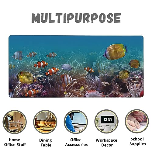 Large Mouse Pad Colourful Underwater World Exotic Fishes Extended Gaming Mouse Pad Non-Slip Desk Mat with Stitched Edge Laptop Computer Keyboard Mousepad for Office Home 35.4" x 15.7" - color: Colourful Underwater World Exotic Fishes