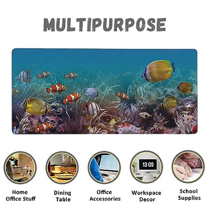 Large Mouse Pad Colourful Underwater World Exotic Fishes Extended Gaming Mouse Pad Non-Slip Desk Mat with Stitched Edge Laptop Computer Keyboard Mousepad for Office Home 35.4" x 15.7" - color: Colourful Underwater World Exotic Fishes