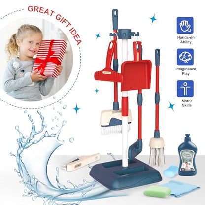 Toddler Toys Cleaning Set, Kids Cleaning Toy Stand Set, Pretend Play Home Cleaning Tools Toys Playset，Broom, Dustpan, Mop, Duster - color: Cleaning Stand Set