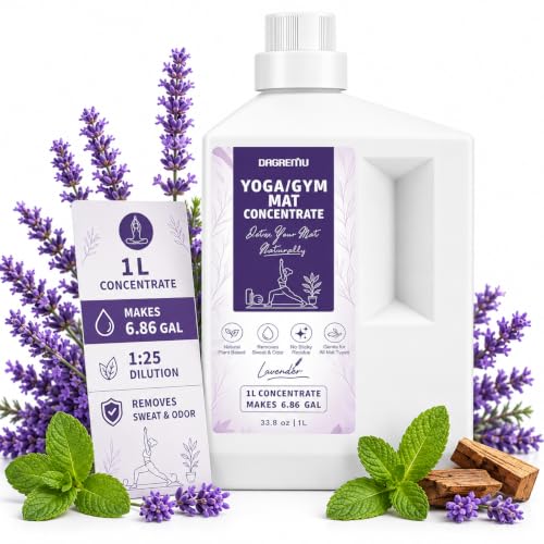 Yoga Mat Cleaner Concentrate Makes 6.86 Gal(1:25) - Removes Sweat & Odor | Powered By Essential Oil, Yoga Mat Cleaner Spray - No Sticky Residue, Plant Based & Safe for All Mats(33.8oz, Lavender) - size: 33.8 Fl Oz (Pack of 1)