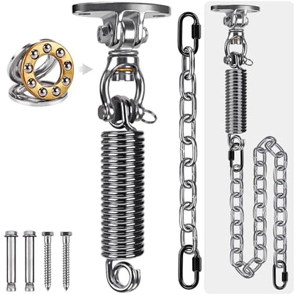 SELEWARE Hammock Chair Hanging Kit, Bearing Swing Hooks w/Spring & Chain | Stainless Steel 360° Swivel Swing Hanger, Ceiling Mount for Hanging Indoor Outdoor Swing Hammock Chair Yoga Silk Punching Bag - color: Bearing Swing Hanger With Chain & Straight Sp