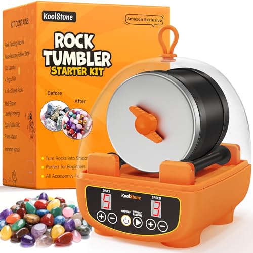 C5 Starter Rock Tumbler Kit - Durable Leak-Proof Rock Polisher - Complete Rock Tumbling Kit with 4-Stage Silicon Carbide Grit - Adjustable Timer & Speed with Memory Function