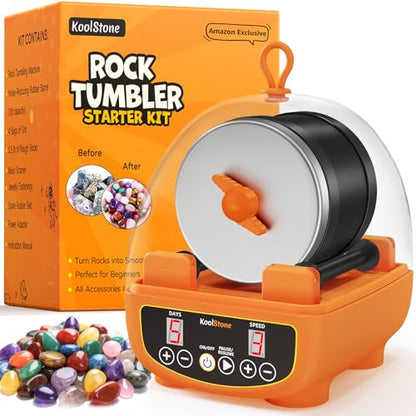 C5 Starter Rock Tumbler Kit - Durable Leak-Proof Rock Polisher - Complete Rock Tumbling Kit with 4-Stage Silicon Carbide Grit - Adjustable Timer & Speed with Memory Function