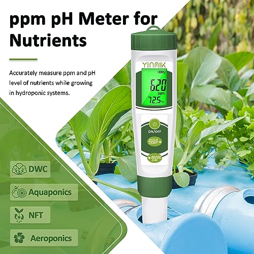 pH EC Meter for Water Hydroponics, PPM Meter for Nutrients, Measure pH PPM Conductivity Temperature of Hydroponic Garden Water and Nutrient Solution, EC pH TDS Meter for Water, Aquarium, Pool - color: Green Hydroponic meter