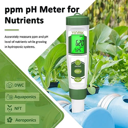 pH EC Meter for Water Hydroponics, PPM Meter for Nutrients, Measure pH PPM Conductivity Temperature of Hydroponic Garden Water and Nutrient Solution, EC pH TDS Meter for Water, Aquarium, Pool - color: Green Hydroponic meter