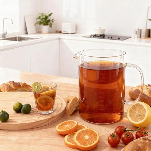 BCnmviku Glass Measuring Cup 6CUPS/1500ML/50OZ High Borosilicate [Insulated Handle | V-Shaped Spout]For Prepping Baking and Cooking Preheated Oven Dishwasher Freezer and Microwave Safe