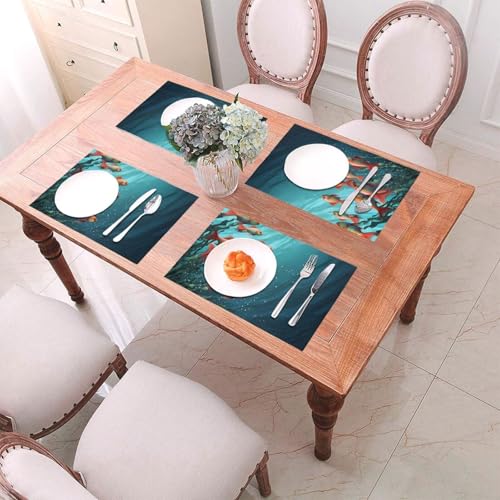 Placemats Set of 6 Heat Resistant PVC Table Mats Fish Aquarium Place mat for Dining Table Desktop Protection Pad Non-Slip Washable Place Mats for Kitchen Dining Outdoor