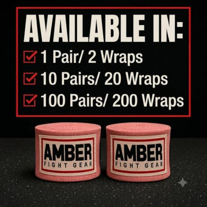Amber Fight Gear Semi Elastic Professional 180-Inch Hand Wraps with Hook and Loop Closure for Boxing Kickboxing Muay Thai MMA for Men and Women - color: Pink