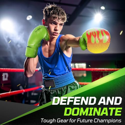 Flexzion Boxing Gloves for Kids 4oz – Training Punching Bag Mitts, Kid Boxing Gloves with Faux Leather & Wrap-Around Wrist Protection for Boys & Girls Ages 3-8 Years - color: Green Blaze