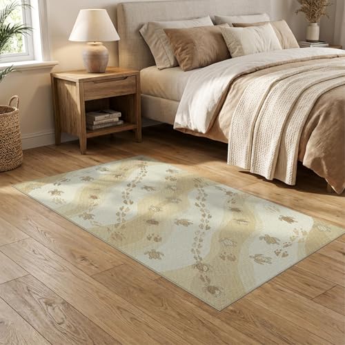 5'x7' Washable Beachy Wave Area Rug, Cream Non-Shedding Pet Friendly Carpet for Small Living Room, Playroom, Bedroom, Easy Care Kids Safe Mat | Ref:1955149 - color: Beige/Pattern 19, size: 5' x 7' (Rectangular)