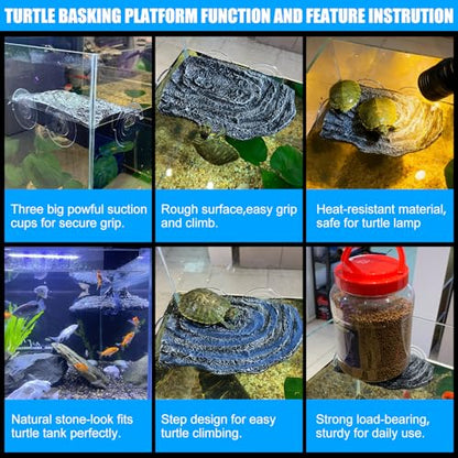 Turtle Basking Platform with Suction Cups,Baby Tortoise Climbing Ramp Rock,Turtle Tank Accessories,Reptiles Resting Terrace for Bearded Dragon Aquatic Frog Hermit Crab gecoks Lizard