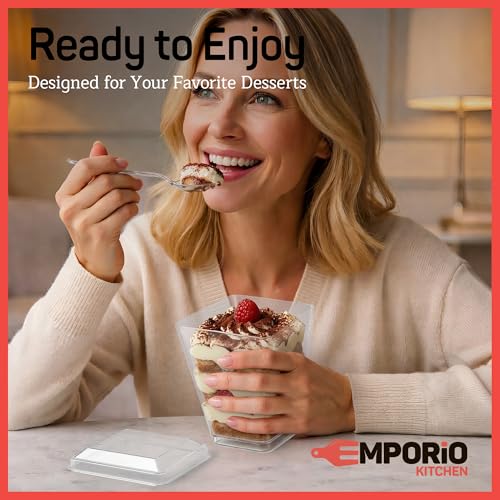 Plastic Dessert Cups with Lids and Spoons (25 Pack) – Single-Serve Parfait & Appetizer Cups, Spill-Resistant, Heavy-Duty Design, Ready-to-Use for Parties, Catering & Special Events BPA-Free - size: 25 Pack